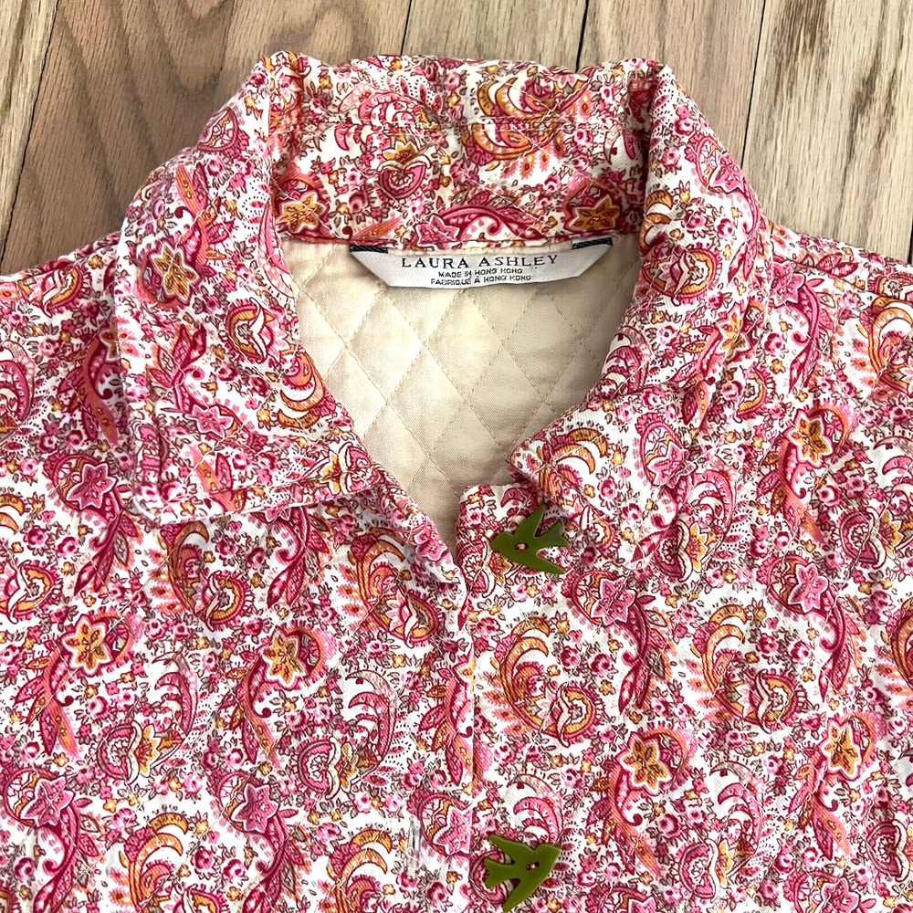 Vintage Laura Ashley Womens Sz Medium Pink Paisley Floral Quilted Coat Jacket